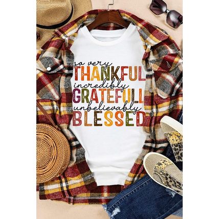 White Thanksgiving Slogan Print Crew Neck T Shirt