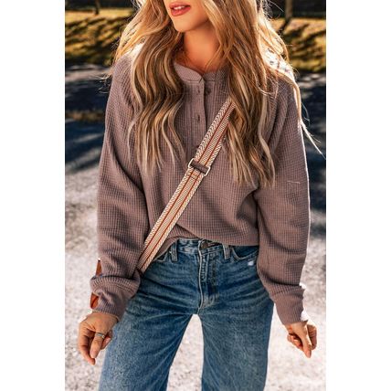 Chestnut Textured Knit Henley Long Sleeve Top