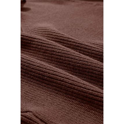 Coffee Lantern Sleeve V Neck Knot Back Sweater