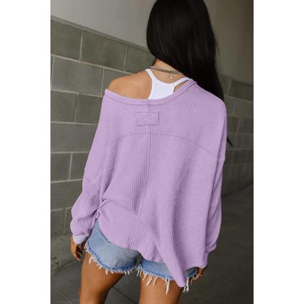 Orchid Petal Plus Size Waffle Knit Exposed Seam Flowy Top