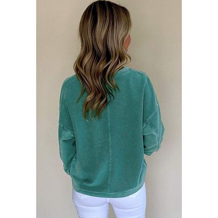 Skobeloff Solid Color Notched Neck Drop Shoulder Sweatshirt