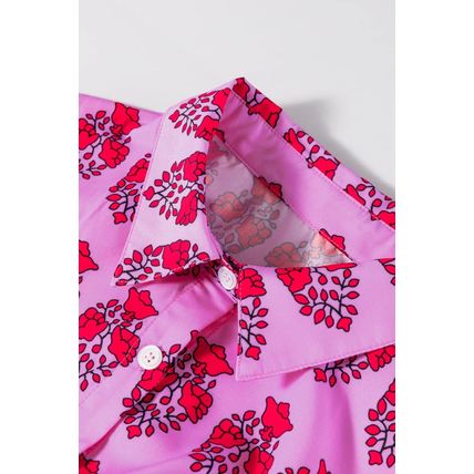 Sachet Pink Floral Print Multi Buttons Collared Short Sleeve Flowy Dress
