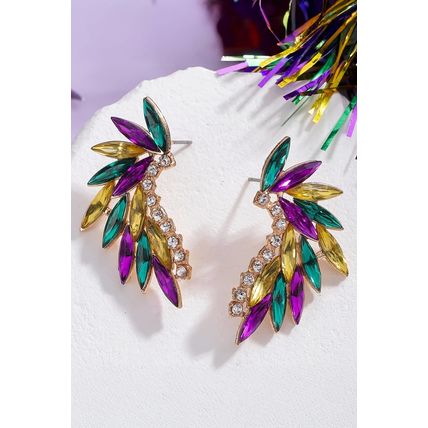 Gold Mardi Gras Rhinestone Crystal Inlay Stud Earrings