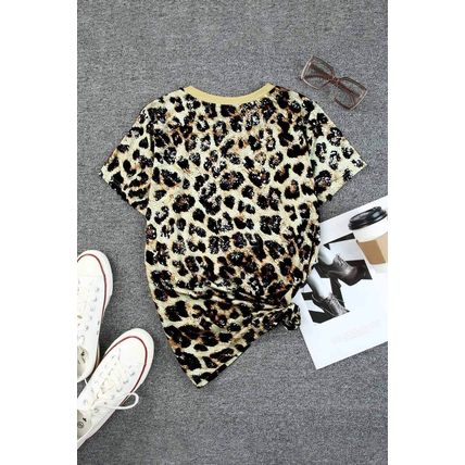 Leopard Bleached O-neck Short Sleeve T Shirt