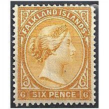 Falkland Islands 1891 SG33 6d Orange-Yellow Mounted Mint ..