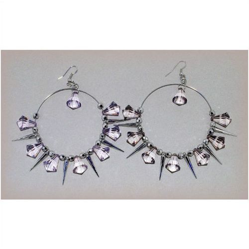 57mm Hoop Basket Ball Wives Grey Tint Crystal Spike Hook Earrings Jewellery 1531
