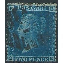 1858 SG45 2d Blue Plate 9 Good/Fine Used Check Letters "BE".