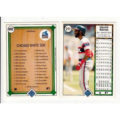 Two 1989 Upper Deck baseball Harold Baines cards 211, 692 -NM - White Sox Cklist