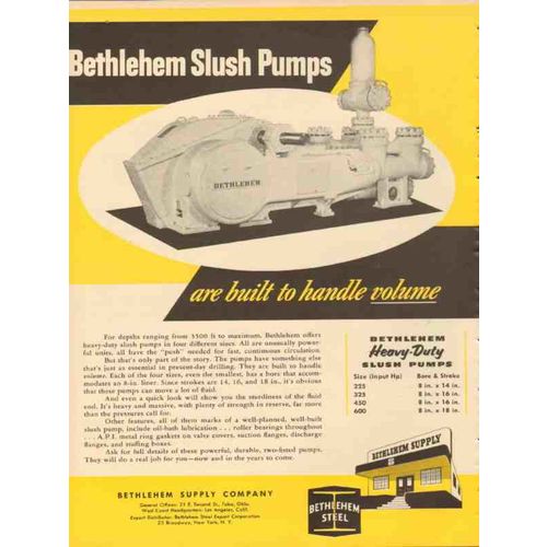 bethlehem supply company 1953 slush pumps handle volume vintage ad