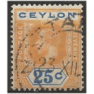 Ceylon 1921 SG350 25c Olive-Yellow & Blue Fine Used . .. .