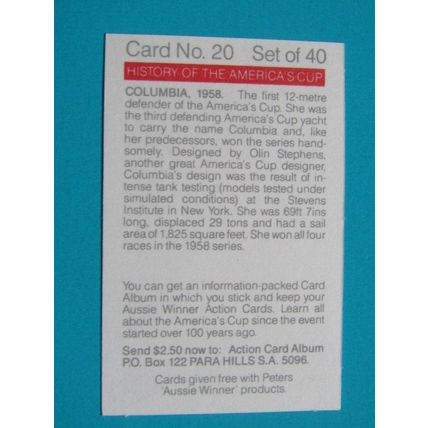 Peters Foods Australia 1987 The History of the Americas Cup Cards Choice (e25)