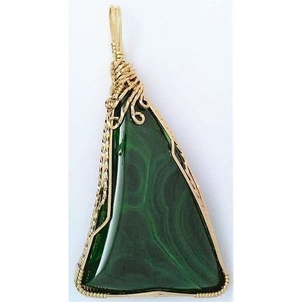 Malachite Gold Wire Wrap Gemstone Pendant 5