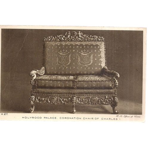 CORONATION CHAIR OF CHARLES l, Holyrood Palace, Edinburgh early 20c. postcard =