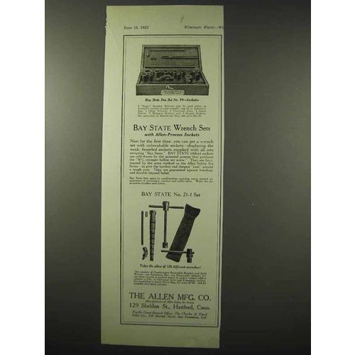 1922 Allen Bay State Wrench Set Ad - No. 19 No. 21-1