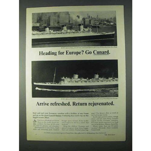 1966 Cunard Queen Mary and Queen Elizabeth Cruise Ad