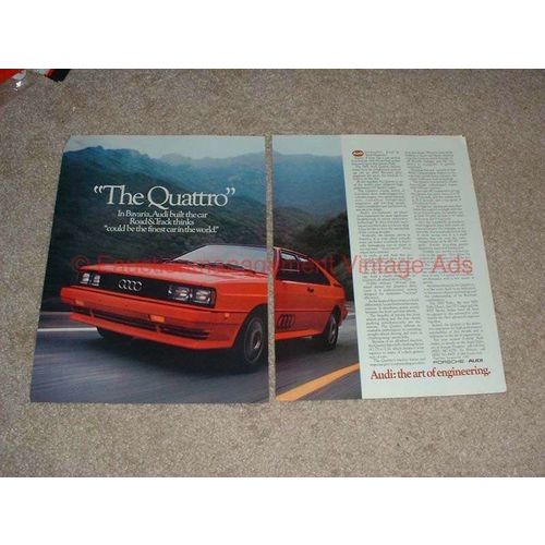 1982 2pg Audi Quattro Car Ad - The Art Of Engineering!