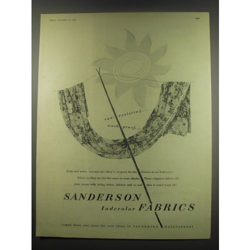 1949 Sanderson Indecolor Fabrics Ad - sun-resisting.. Wash proof