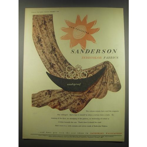 1949 Sanderson Indecolor Fabrics Ad - Sun-resisting Sanderson Indecolor Fabrics