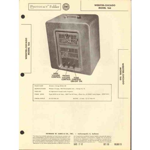 WEBSTER-CHICAGO model 166 5 tube audio amplifier Sams Photofact manual