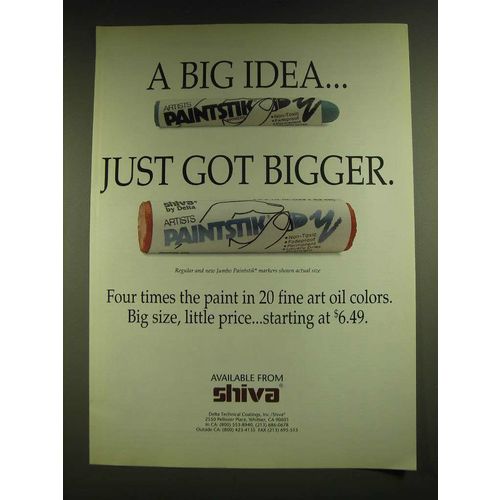 1990 Delta Shiva Paintstik and Jumbo Paintstik Markers Ad - A big idea