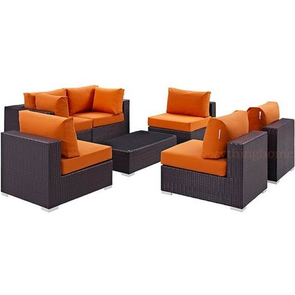 7-Piece Outdoor Rattan Convertible Sectional Sofa Loveseat Chairs Coffee Table