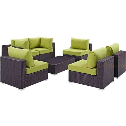 7-Piece Outdoor Rattan Convertible Sectional Sofa Loveseat Chairs Coffee Table