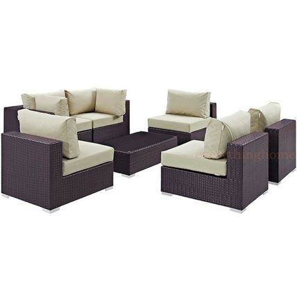 7-Piece Outdoor Rattan Convertible Sectional Sofa Loveseat Chairs Coffee Table