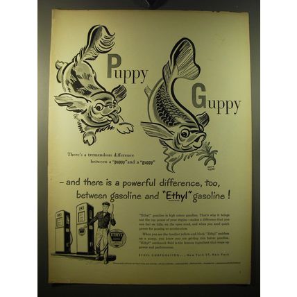 1950 Ethyl Gasoline Ad - Puppy Guppy