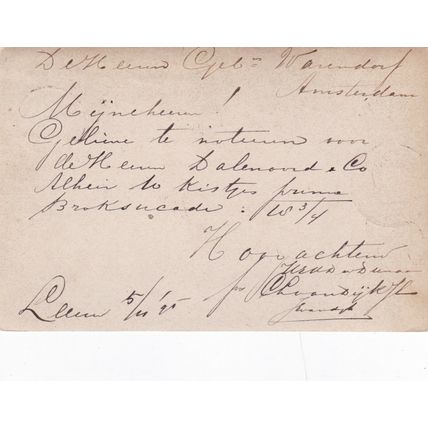 Netherlands 1895 C.L.Van Dijk Leeuwarden to Amsterdam 2.5c Postal card written