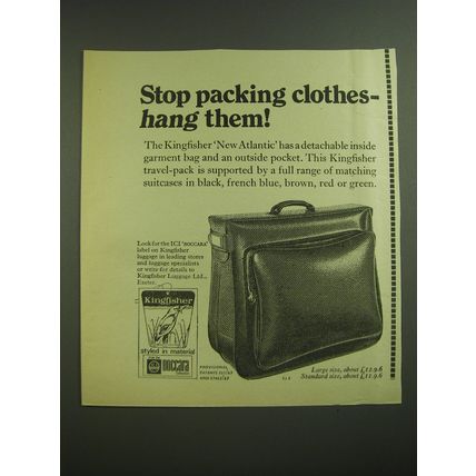 1968 Kingfisher New Atlantic Travel-Pack Ad - Stop packing clothes - hang them