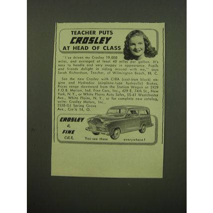 1949 Crosley Car Ad - Teacher puts Crosley at head of class