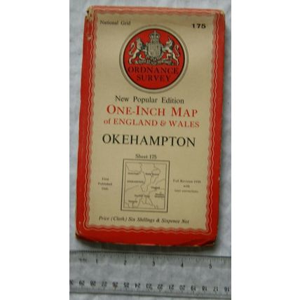 1946 OS 1" linen map Sheet 175 Okehampton, New Popular Edition