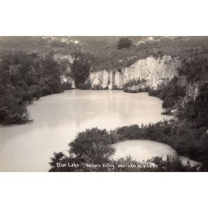 Blue Lake Waiora Valley Wairekei New Zealand Real Photo Postcard