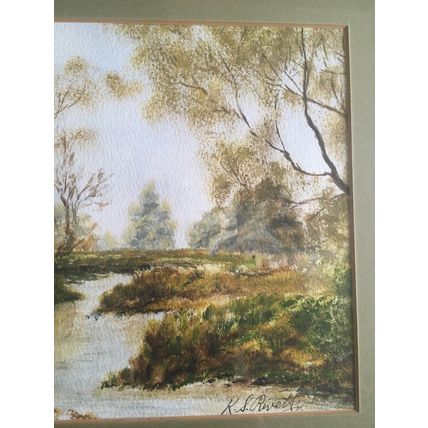 Original Watercolour Painting The River Lark by K. S. Rivett 1990 Mildenhall