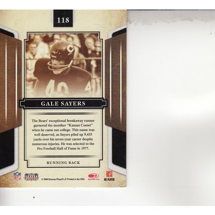 GALE SAYERS 2008 AUTOGRAPHED CHICAGO BEARS HALL OF FAME WORLD CHAMPION FULLBACK
