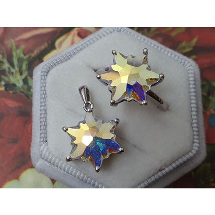 SET Star Stellaris Aurora Ring & Pendant Made With Swarovski AB Crystal 925 Sz P