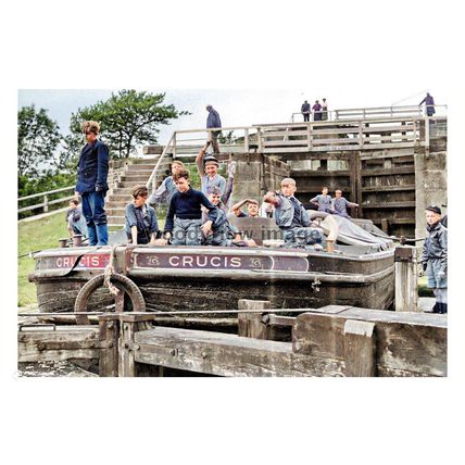 ptc8097 - Yorks' - Boys Barge Trip at Bingley Five Rise Locks. c1956. print 6x4