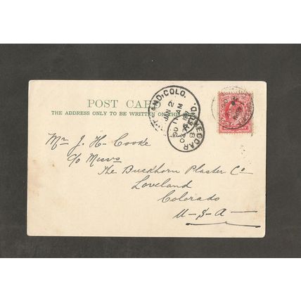 Genealogy Postcard JH Cooke Buckthorn Plaster Co Loveland Colorado USA 1906