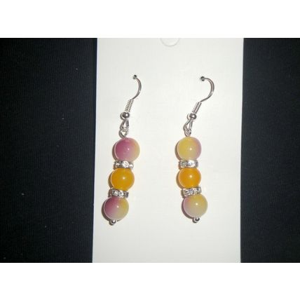 Fabulous blend yellow & purple glass with yellow calcite short crystal earrings