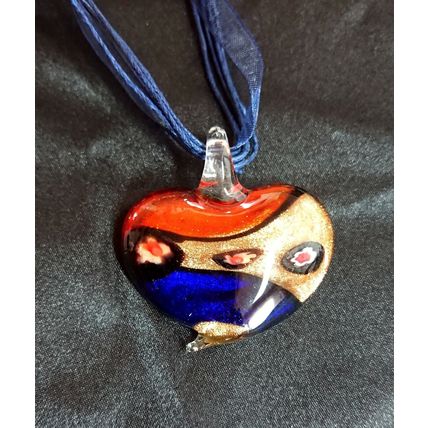Heart Murano Glass Lampwork Blue Gold Green Red Pendant Necklace Gift Boxed