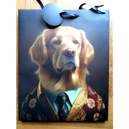 Dog Gift Bag Suited Golden Retriever Cynocephaly Animals 33 cm x 26 cm