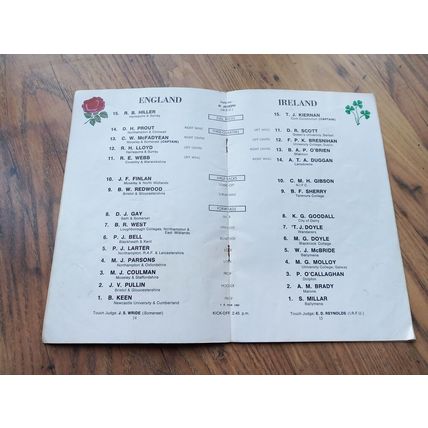 1968 England vs Ireland Five Nations Programme, Twickenham, RFU