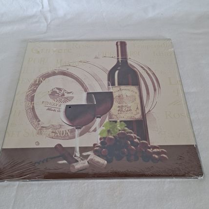 WINE & GRAPES Kitchen Square Glass CUTTING BOARD Vineyard Bottle Grape NEW
