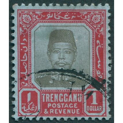 Trengganu 1910 $1 black & carmine on blue SG15 used