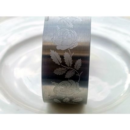 Wide Silver Tone Floral Cuff Bracelet, Etched Rose Botanical Bangle, Vintage