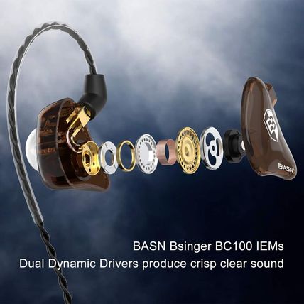 BASN In-Ear Monitor Headphones Dual Dynamic Drivers IEM Earphones Detachable MMC
