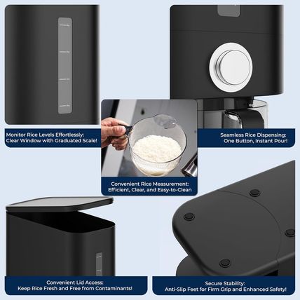 STUZ Black Rice Dispenser 25 Pounds - Plastic Rice Container with Sealable Lid,