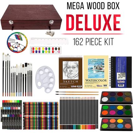 U.S. Art Supply 162-Piece Deluxe Mega Wood Box Art Painting and Drawing Set - Ar