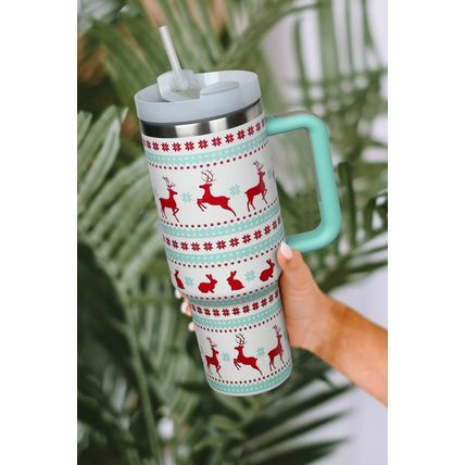 Iceland Blue Christmas Pattern Print Handled Stainless Steel Tumblers
