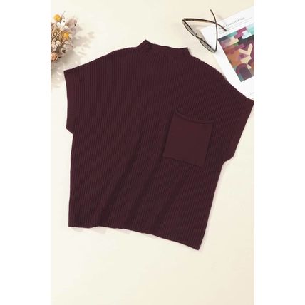 Mineral Red Patch Pocket Ribbed Knit Short Sleeve Sweater